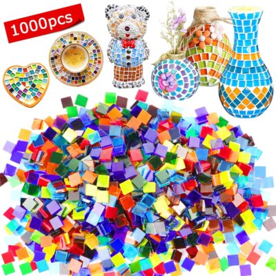 1000 Pcs Glass Mosaic Tiles for Crafts, Transparent Square