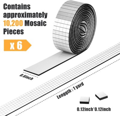 10200pcs Silver Mosaic Tile Stickers, 3mm x 3mm, 1 Yard Roll, DIY Art (6 Rolls) - Image 7