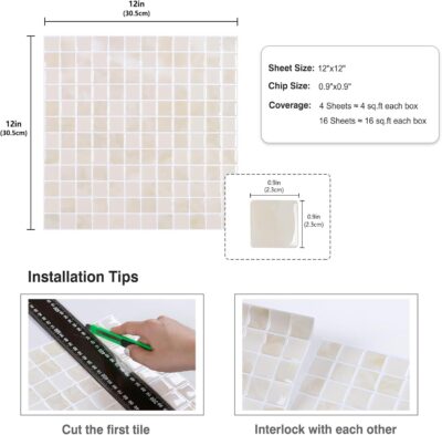 16 Sheets Beige Peel and Stick Backsplash for Kitchen - Image 2