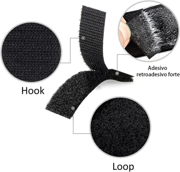 Melsan 2x4 Inch Adhesive Hook and Loop Tape - 12 Sets - Black - Image 2