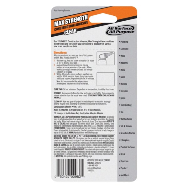 Gorilla Max Strength Clear Adhesive, 2.5oz, Pack of 2 - Image 4