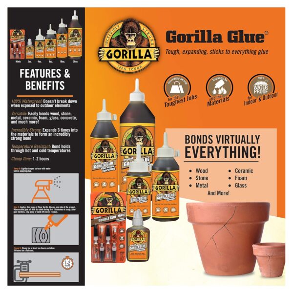 Gorilla Waterproof Polyurethane Glue, 36 oz, Brown - Image 4