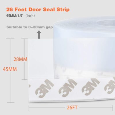 26ft Silicone Seal Strip for Door Draft Stopper (Transparent, 45MM) - Image 3