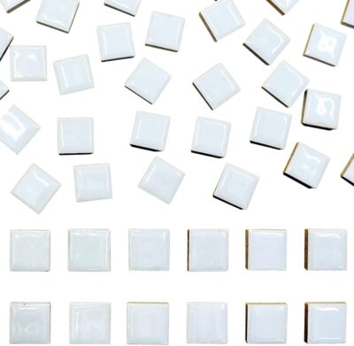 50 White Mosaic Tiles for Crafts - Assorted Colors