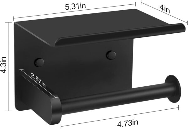 Matte Black Toilet Paper Holder with Shelf, Wall Mount - Image 6