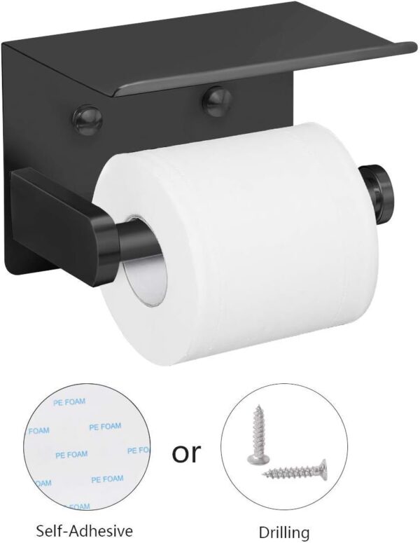 VAEHOLD Black Toilet Paper Holder with Phone Shelf - Image 2