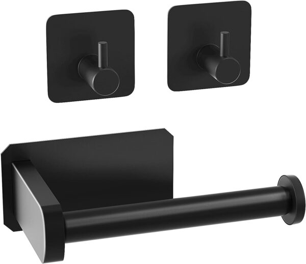 Anfly RV Camper Toilet Paper Holder with Hooks, Black