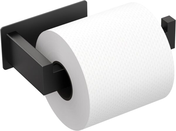 Adhesive Stainless Steel Toilet Paper Holder, No Drilling, Matte Black