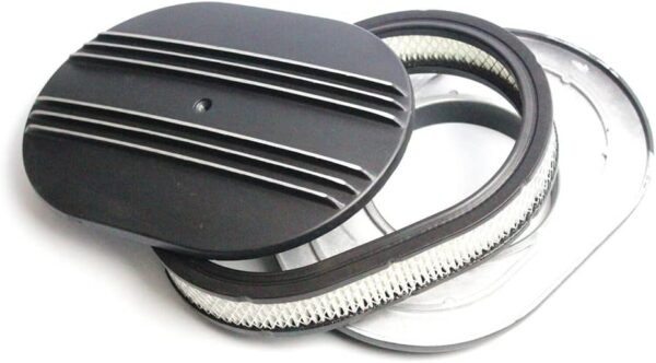 12" Oval Half Finned Black Aluminum Air Cleaner for Classic Cars - Image 4