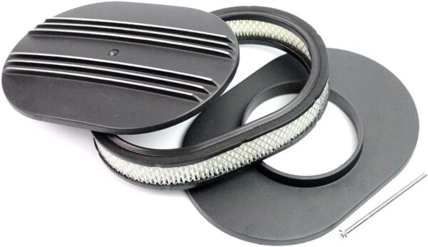 12" Oval Half Finned Black Aluminum Air Cleaner for Classic Cars - Image 5