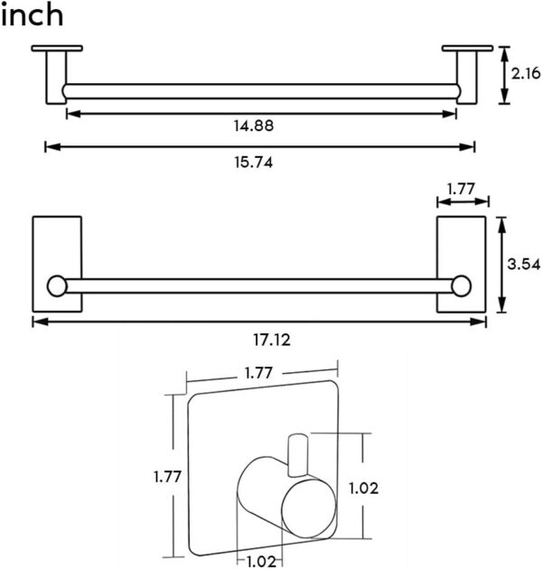 Taozun 16-Inch Towel Bar with Hooks, Stainless Steel, No Drilling - Image 2
