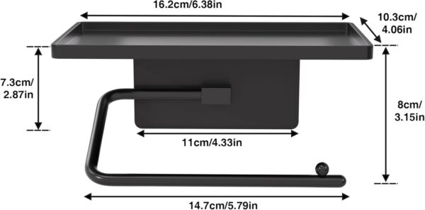 Niffgaff Adhesive Toilet Paper Holder: No Drill Installation, Black. - Image 5