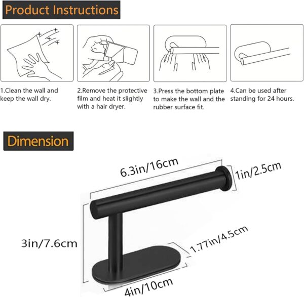 Self Adhesive Toilet Paper Holder - Matte Black - Image 6