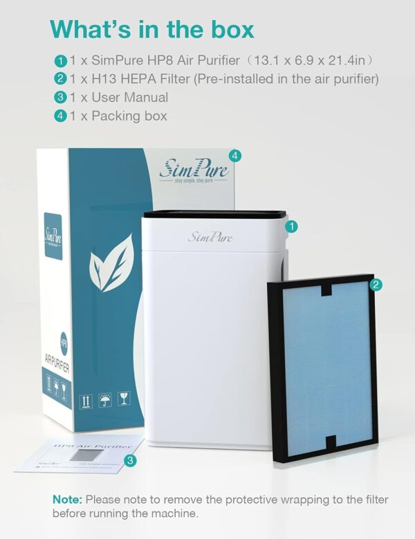 SimPure HP8 Air Purifier: Quiet True HEPA Filter for Allergies, Pets, Smokers - Image 7