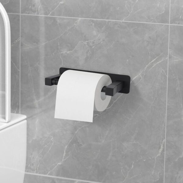 Matte Black Adhesive Toilet Paper Holder - No Drilling - Image 3