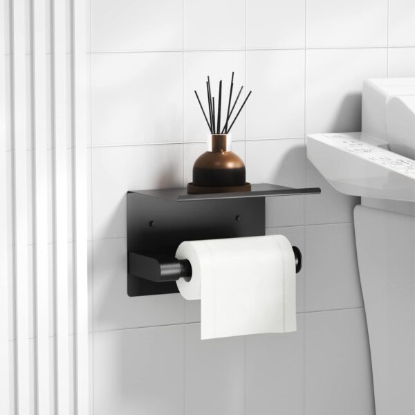 ASTOFLI Black Wall Mount Toilet Paper Holder with Shelf - Image 7