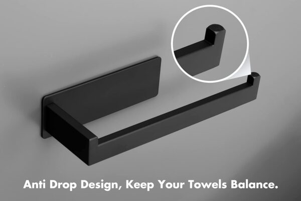 "Self Adhesive Towel Holder, Stainless Steel, Matte Black, 9in" - Image 3