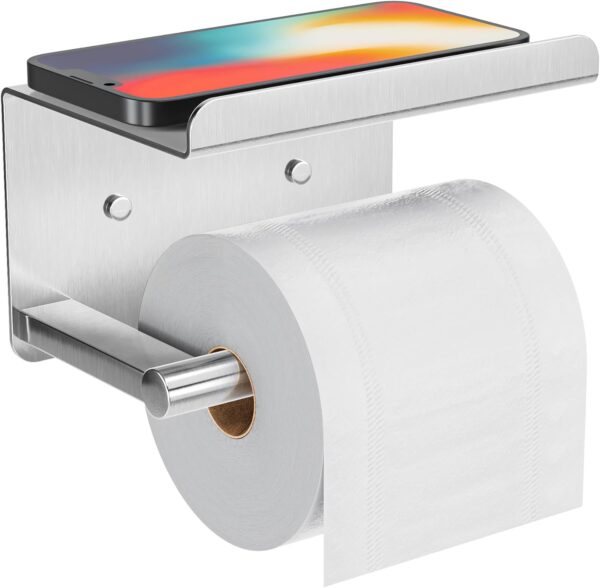 Self-Adhesive Toilet Paper Holder with Shelf - Stainless Steel