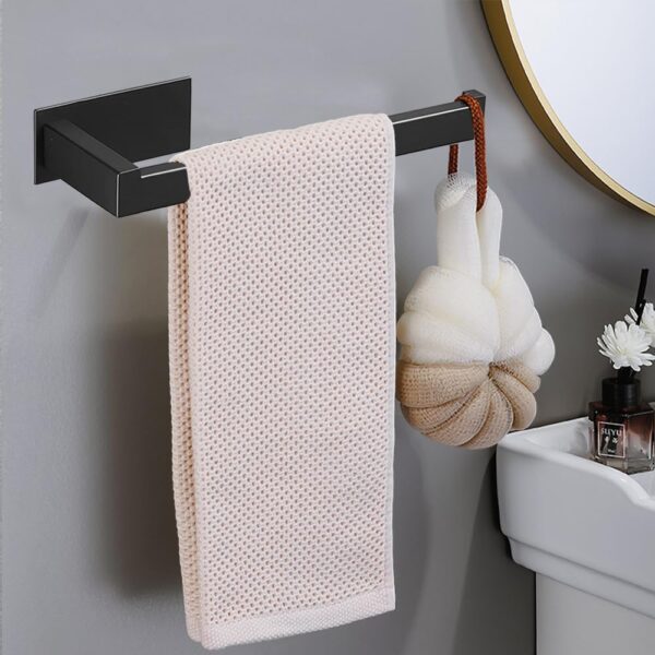 "Self Adhesive Towel Holder, Stainless Steel, Matte Black, 9in" - Image 6