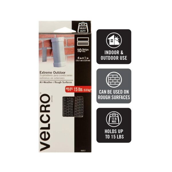 VELCRO Brand Outdoor Heavy Duty Strips | 4 x 1 Inch | Set of 10 | Holds 15 lbs - Image 3