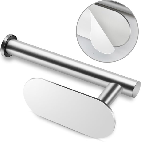 Adhesive Toilet Paper Holder - Brushed Nickel, Stick-On Wall Mount - Image 5