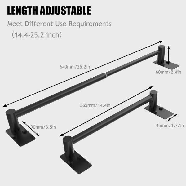 Adjustable Towel Bar, Self Adhesive Wall Mounted, Matte Black - Image 3