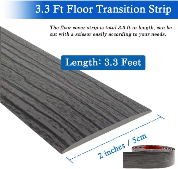 Vinyl Floor Transition Strip 2" Wide Dark Gray Wood Grain Design - Image 6