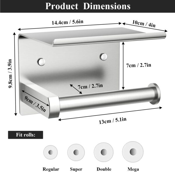 Tindbea Toilet Paper Holder with Phone Shelf, Wall Mount, Rustproof Stainless Steel - Image 4