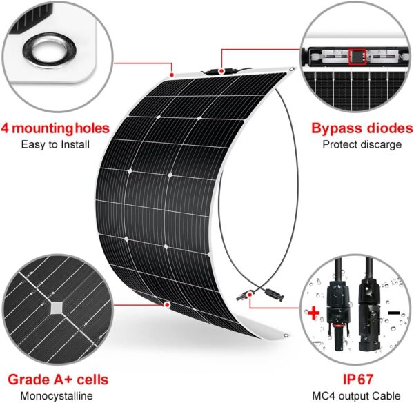 DOKIO 100W Flexible Solar Panel Kit for RVs and Boats - Image 2