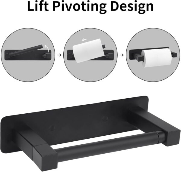 Matte Black Adhesive Toilet Paper Holder - No Drilling - Image 4