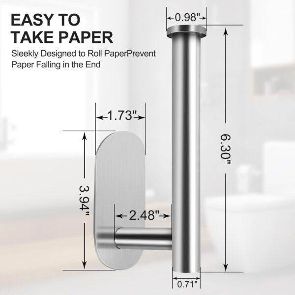 Adhesive Toilet Paper Holder - Brushed Nickel, Stick-On Wall Mount - Image 2