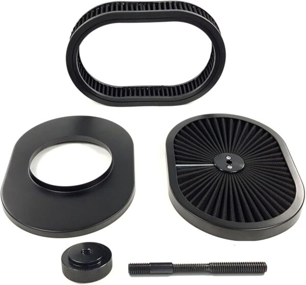 12"x2" Washable Oval Air Filter Set, 5-1/8" Carb Neck, Black - Image 6