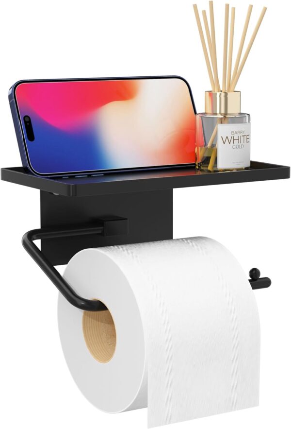 Niffgaff Adhesive Toilet Paper Holder: No Drill Installation, Black.