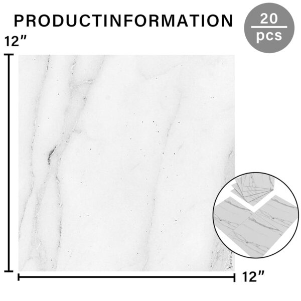 20-Pack Peel and Stick Vinyl Floor Tiles, White Vein Marble - Image 8