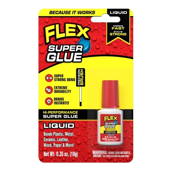 Flex Super Glue Liquid: 10g Brush-On Bottle, Clear, Instant Bond