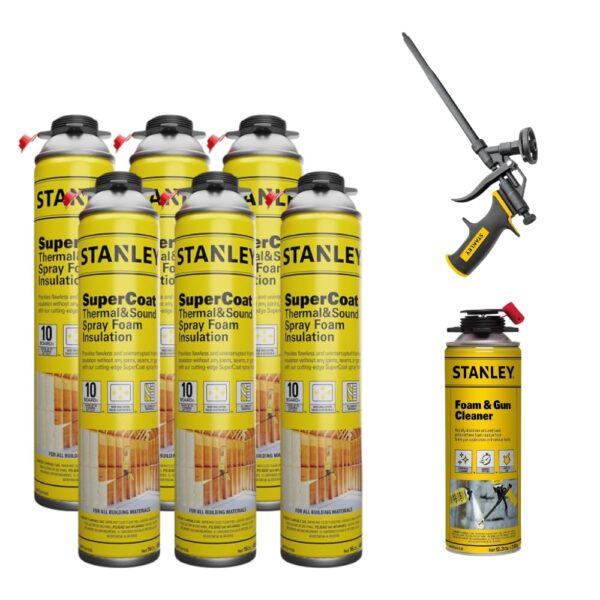 STANLEY Supercoat Spray Foam Kit - Covers 120 Sq.Ft. - 27.1 oz, 6 Pack