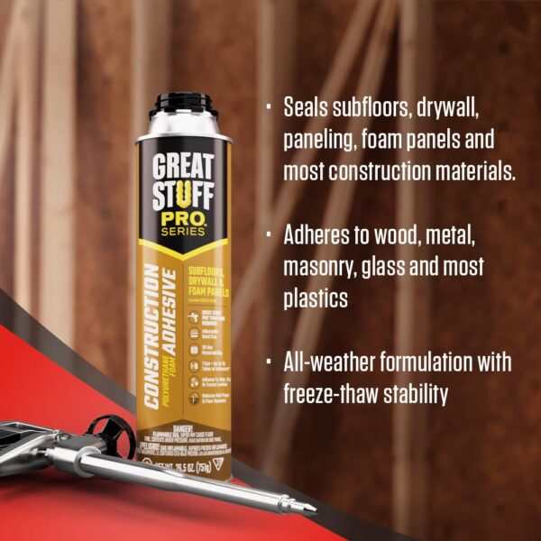 GREAT STUFF PRO Construction Adhesive - 26.5oz Polyurethane Foam, Pack of 12 - Image 3