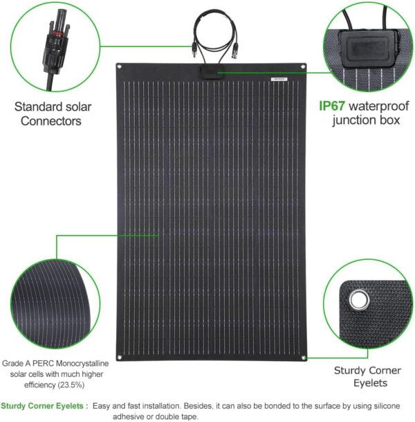 150W 12V Black Flexible Solar Panel for Campers, RVs - Image 3