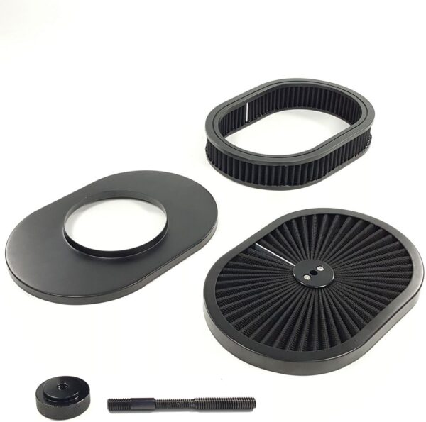 12"x2" Washable Oval Air Filter Set, 5-1/8" Carb Neck, Black - Image 5