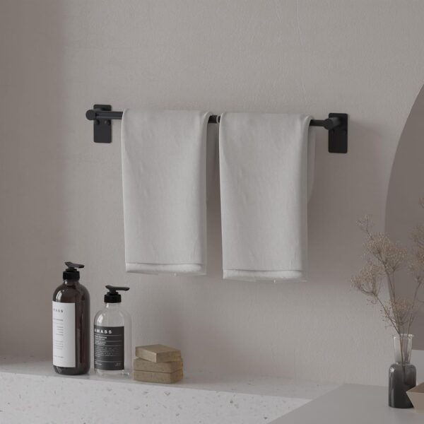 Adjustable Towel Bar, Self Adhesive Wall Mounted, Matte Black - Image 4