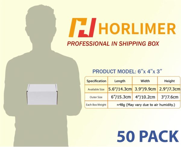 50 White Corrugated Cardboard Shipping Boxes, 6x4x3 inches - Image 2