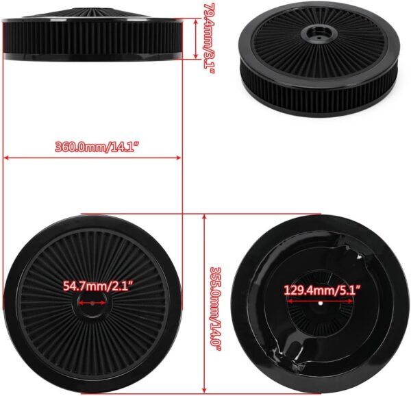 PTNHZ 14"x3" Round Air Cleaner Filter Assembly Black - Image 4