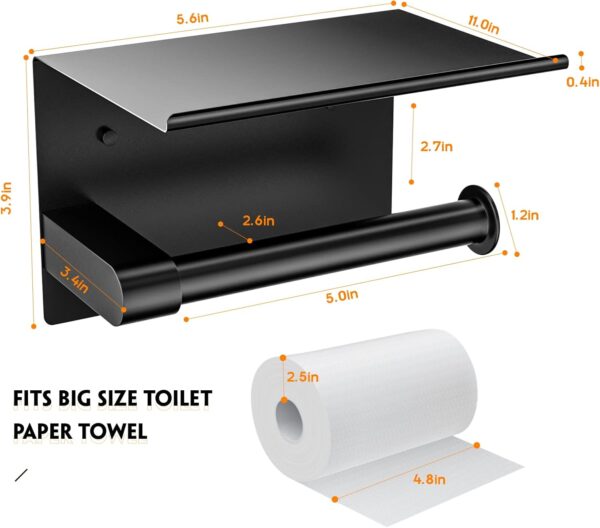 ASTOFLI Black Wall Mount Toilet Paper Holder with Shelf - Image 2