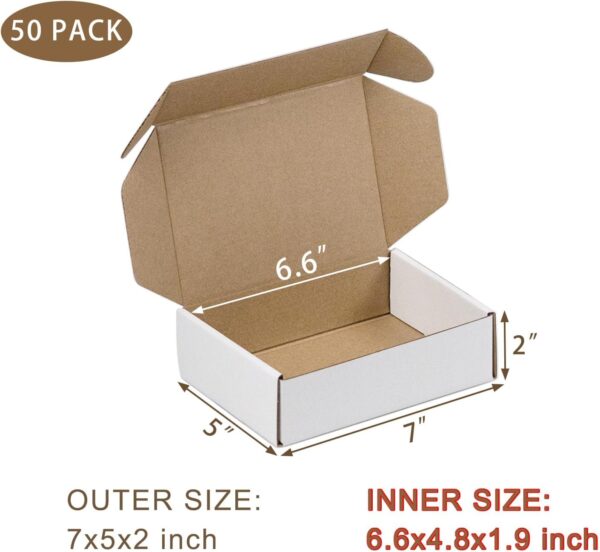 50 Pack Small White Shipping Boxes, 7x5x2 Inches - Image 2