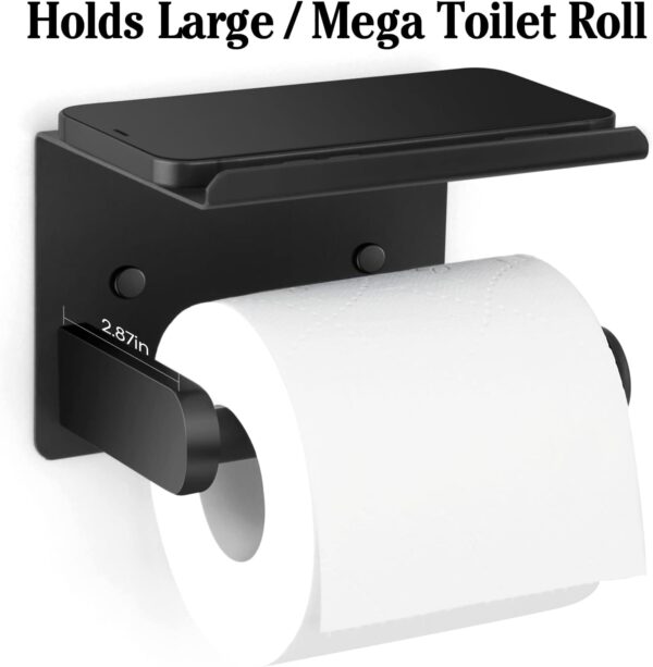 Matte Black Toilet Paper Holder with Shelf, Wall Mount - Image 3