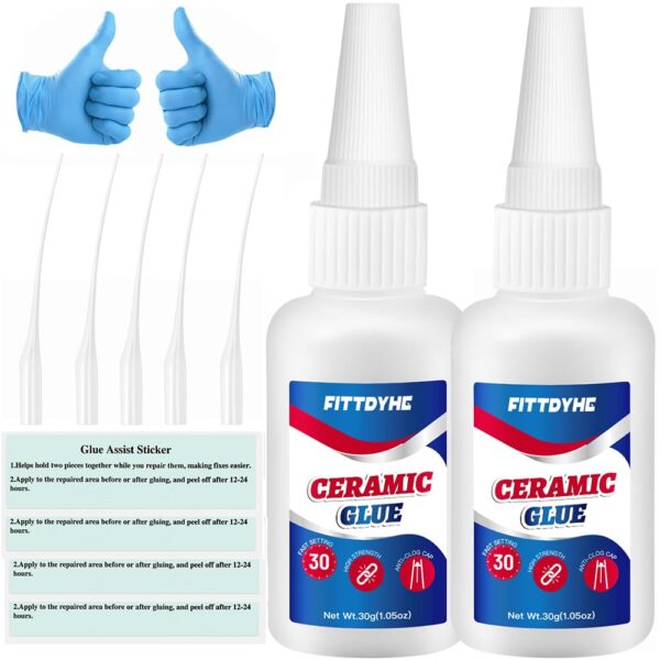 2 Pack Ceramic Glue 30g, Fast Drying, Waterproof, Bonding Pottery