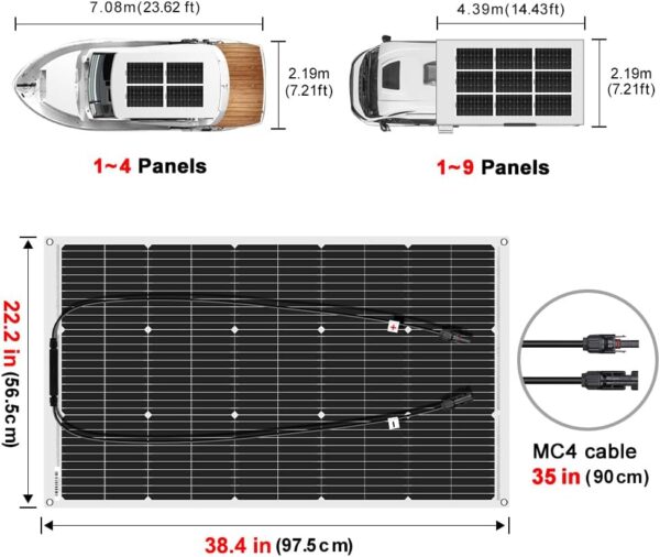 DOKIO 100W Flexible Solar Panel Kit for RVs and Boats - Image 3