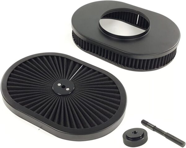 12"x2" Washable Oval Air Filter Set, 5-1/8" Carb Neck, Black - Image 4