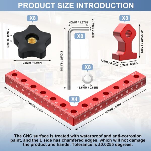 Woodworking Corner Clamp Set, 90 Degree, 4 Pack Aluminum - Image 4