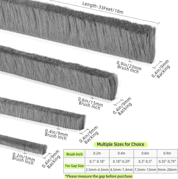 Adhesive Brush Weather Stripping for Windows and Doors - 33 FT Grey - Image 2